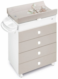 CAM Baby Mehrzweck-Wickelkommode Asia | für 0-12 Monate | Weiß Braun | inklusive Badewanne und Wickelunterlage
