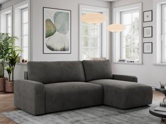 Ecksofa L-form, mit Schlaffunktion und Bettkasten - ARGOS - Dunkelgrau Velours