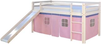 Hochbett Kinderbett Rutsche Kiefer Vorhang pink 90x200 Jugendbett