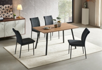 Home Collective Esszimmer-Set mit 4 Stühlen Tisch Küchentisch & Esszimmerstühle Esszimmertisch, Tisch in Eiche Dunkel & 4 Stühle in Dunkelgrau