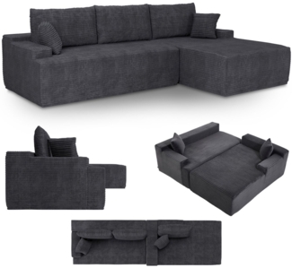 Juskys Sofa Coredo - modernes Cord Sofa mit Ottomane rechts, gemütliche Couch mit Schaumstoffpolsterung, Cordbezug & Kissen, modular - Dunkelgrau
