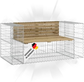 DELUKE® Gartenbank Gabionen INO aus Stahl 143x71x65,5cm Kiefernholz Braun Gabionenbank Gartenbank mit Sitzfläche aus Gabionen Steinkorb Gabionengitter Ziergabione Drahtkorb befüllbar