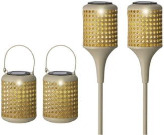MARELIDA LED Solarleuchte LED Solar Fackeln Laternen hängend Gartenstecker Solarleuchten 4er Set, LED Classic, warmweiß (2100K bis 3000K)