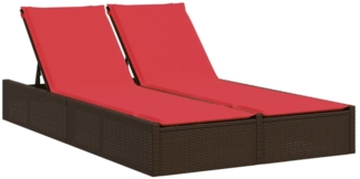 vidaXL Doppelte Sonnenliege mit Kissen Braun Poly Rattan 368634