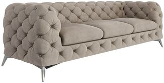 S-Style Möbel Chesterfield-Sofa Kalina, 3-Sitzer mit silbernen Metall Füßen, mit Wellenfederung