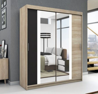 Schwebetürenschrank BRUNI 2-türig Schrank 160 cm (mit Spiegel) Farbe: Sonoma , schwarz