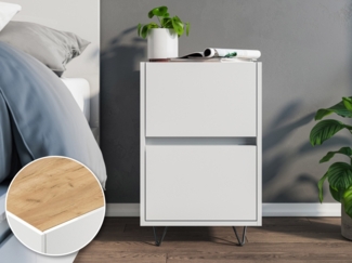 Nachttisch Yako 40cm 2 SoftClose stehend Weiß & Eiche Top : Weiss hochglanz / Oak Gold