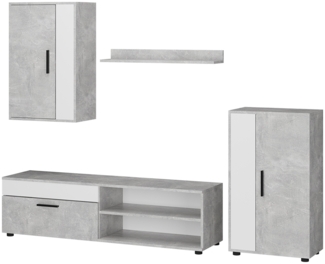 Vicco Wohnwand Beton/Weiß set, 4 Teile, Berno
