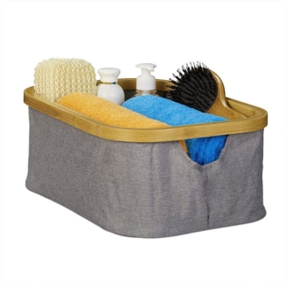 Homfa Dekokorb Faltkorb Aufbewahrungskorb Korb Organizer (Set, 2er-Set), faltbar, 16 x 26 x 38 cm, Bambus, Stoff