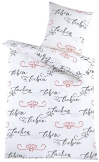 Optidream Bettwäsche Set Renforcé 135x200 Baumwolle Teresa weiß, Renforcé, 2 teilig, Sommer Geschenke Idee Frauen Männer weich sale Reißverschluss Partner