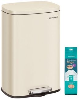 SONGMICS Mülleimer Küche, 50 Liter, Abfalleimer, Treteimer, mit Deckel, Softclose, Fußpedal, Stahl, Inneneimer, sandbeige