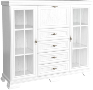 Highboard "Kora" Vitrinenschrank 158cm 3-türig mit 4 Schubladen andersen pinie rustikal