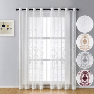 BTTO V&G Gardine Voile Gardinen mit Marokkanische Stickerei,Halbtransparent Vorhang, (2 St), halbtransparent, Vorhänge mit Ösen,für Wohnzimmer Schlafzimmer Kinderzimmer