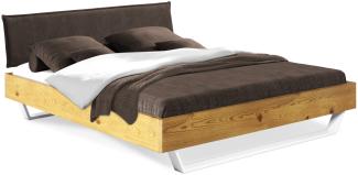 Möbel-Eins CURBY Kufenbett mit Polster-Kopfteil, Material Massivholz, rustikale Altholzoptik, Fichte, Kufen Weiß natur 180x200 cm Stoff Braun