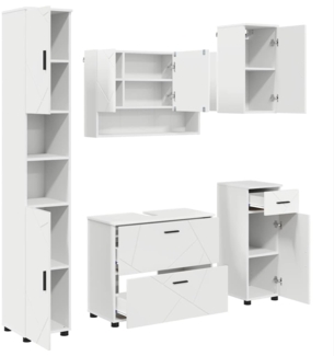 vidaXL Badezimmermöbel-Set mit Regal 5 pcs Weiß Sperrholz und Metall 3393073