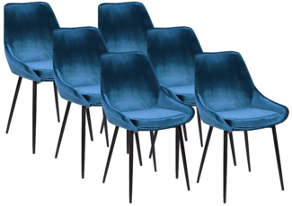 Vente-unique - Stuhl 6er-Set - Samt & Schwarzes Metall - Dunkelblau - MASURIE