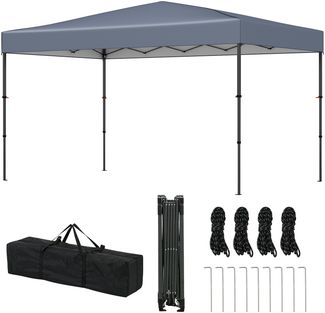 365 x 225 cm Pop-up-Pavillon mit tragbarer Tragetasche 9 Heringe 4 Windseile faltbarer Outdoor-Sonnenschutz Pavillon Grau