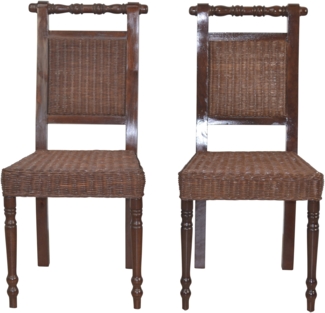 Esszimmerstuhl 2er Set, aus Rattan handgeflochten, braun