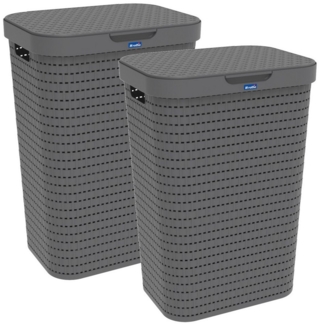 ROTHO Wäschekorb Country 2er-Set Wäschesammler 55l mit Deckel, Kunststoff (Wäschesammlerset, 2er-Set), Belüftung durch Rattan-Struktur verhindert Geruchsbildung