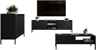 Wohnzimmer-Set Tokirot I Kommode, Couchtisch, TV-Lowboard (Farbe: Schwarz)