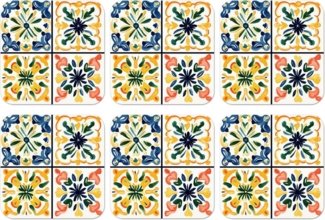 MuchoWow Glasuntersetzer Spanisch - Kacheln - Keramik - Blumen, Zubehör für Gläser, 6-tlg, Tassenuntersetzer Kork, Quadrat, Untersetzer Set Gläser, 10x10 cm