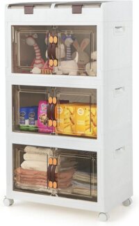 KOMFOTTEU Aufbewahrungsbox stapelbar, mit Deckel & Rollen (4 Ebenen)