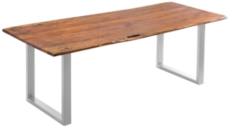 Esszimmer Tisch Industrial Baumtisch massive Akazie Kufengestell nougat 220x100 silber Laurina 526232