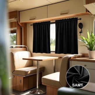BTTO V&G Vorhang Wohnwagen kurze Vorhänge,Samt Vorhänge Schwarze für Wohnmobile (2 St), Lichtschutz, Lichtschutz,Sonnenschutz,Vorhang für Wohnwagen, Reisemobile und Jets