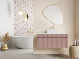 Vente-unique - Waschbeckenunterschrank hängend mit Aufsatzplatte - Streifen-Optik - Rosa - 100 cm - SATARA