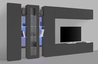 Wohnwand >Benevent< (7-teilig) in Anthrazit matt - 340x180x30 (BxHxT)