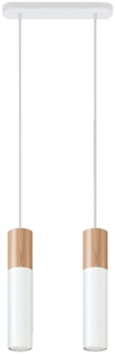 Pendelleuchte, Stahl weiß, Holz natur, L 34 cm