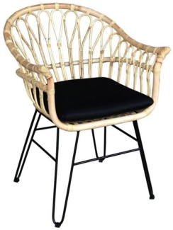 Rattan Sessel Cantigi mit Kissen Esszimmer Küche Stuhl Relax Rattansessel natur