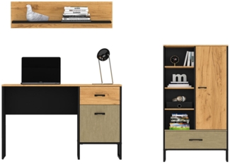Jugendzimmer-Set Kinderzimmer Colt 3-teilig schwarz Craft Gold Eiche Premium Steel