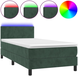 vidaXL Boxspringbett mit Matratze & LED Dunkelgrün 90x190 cm Samt 3134258
