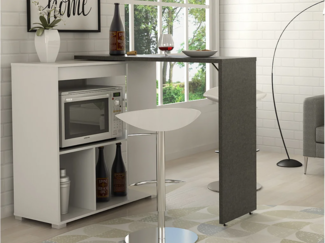 Vente-unique - Bartisch drehbar mit Stauraum - Weiß & Beton-Effekt - SATURNE