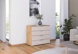 rauch Kommode Sideboard Schubladenkommode Schubladenkommode AGORDO mit Glasfront (in zwei Griff-Farben), Breite 93 cm mit 4 großen Schubladen für viel Stauraum MADE IN GERMANY