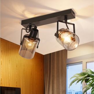 Nettlife Deckenstrahler Vintage Deckenlampe Rauchgrau Glas E14 1/2/3/4 flammig Retro Flurlampe, Schwenkbar 350°, LED wechselbar, für Wohnzimmer Schlafzimmer Flur Küche