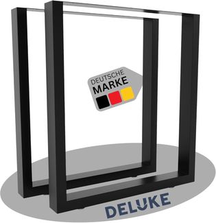 DELUKE® Tischbeine Metall CERMO Schwarz 43x40cm HxB 2er Set inkl. Schrauben + Bodenschoner Tischgestell Tischkufen 2 Stück Tischbein für Holztisch Couchtisch Nachttisch Sitzbank