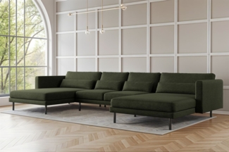 Wohnlandschaft U-Form Sofa AGADA in Stoff Verita Flaschengrün