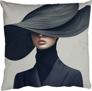 MuchoWow Dekokissen Schwarz - Frau - Hut, Zierkissen mit Füllung für Wohnzimmer, Sofakissen, 40x40 cm