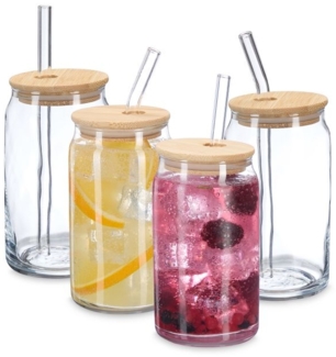Trinkgläser mit Bambusdeckel 4er Set