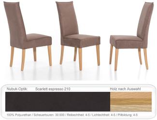 4x Polsterstuhl Kiana Varianten Esszimmerstuhl Küchenstuhl Massivholzstuhl Eiche natur lackiert, Scarlett espresso