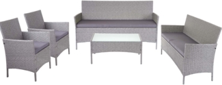 3-2-1-1 Poly-Rattan Garten-Garnitur Halden, Lounge-Set Sitzgruppe Sofa ~ grau, Kissen anthrazit