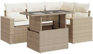 vidaXL 5-tlg. Garten-Sofagarnitur mit Kissen Beige Poly Rattan 3326309