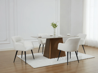 Vente-unique - Stuhl mit Armlehnen 2er-Set - Bouclé-Stoff & schwarzes Metall - Weiß - HEKA