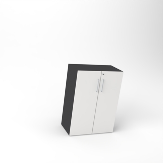 Rheinland Möbel Flügeltürenschrank Cabino 80×42×110 cm – abschließbarer Aktenschrank 3OH in Graphit/Grau mit 110° Drehtüren & Metallgriff