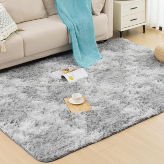 Hochflor Flauschiger Wohnzimmer Teppich Langflor Weich 160x230 Hellgrau