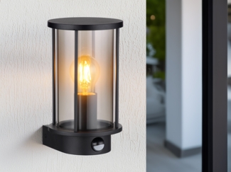 LED Außenwandleuchte mit Bewegungsmelder aus Edelstahl & Rauchglas, H: 25cm