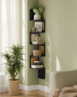 Vasagle Zickzack-Eckregal mit 5 Ebenen, PVC-Rattan-Seitenplatten aschschwarz, 20 x 20 x 126 cm