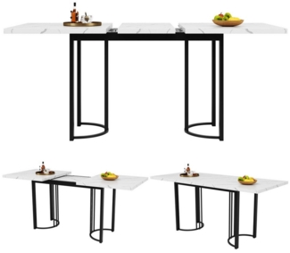 HAUSS SPOLE Esstisch Teleskoptisch 140-179.5×80cm, Gestell aus Metall für Esszimmer Weiß (Platzsparender Esstisch mit Teleskopfunktion, Erweiterbar von 140 cm auf 179,5 cm, Robustes Metallgestell, Modernes Design für Esszimmer und Wohnzimmer, Weiß/Schw...